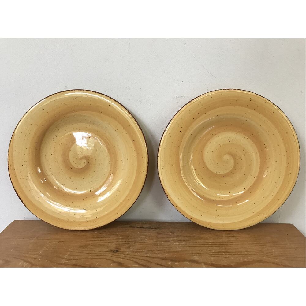 Set Pair 2 Matching Handpainted Yellow Swirl Hausenware Salad Dessert Plates 9"
